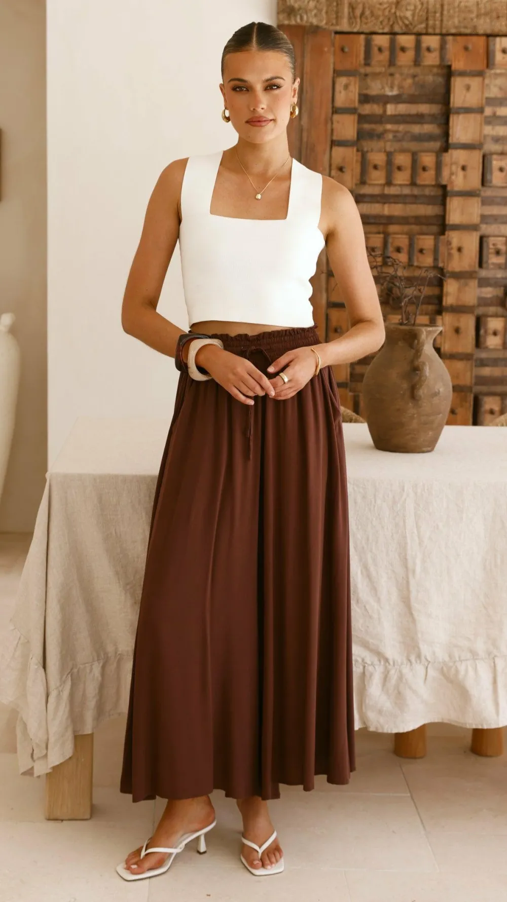 Miracle Fashion Bottoms^Aria Wide Leg Pants - Chocolate