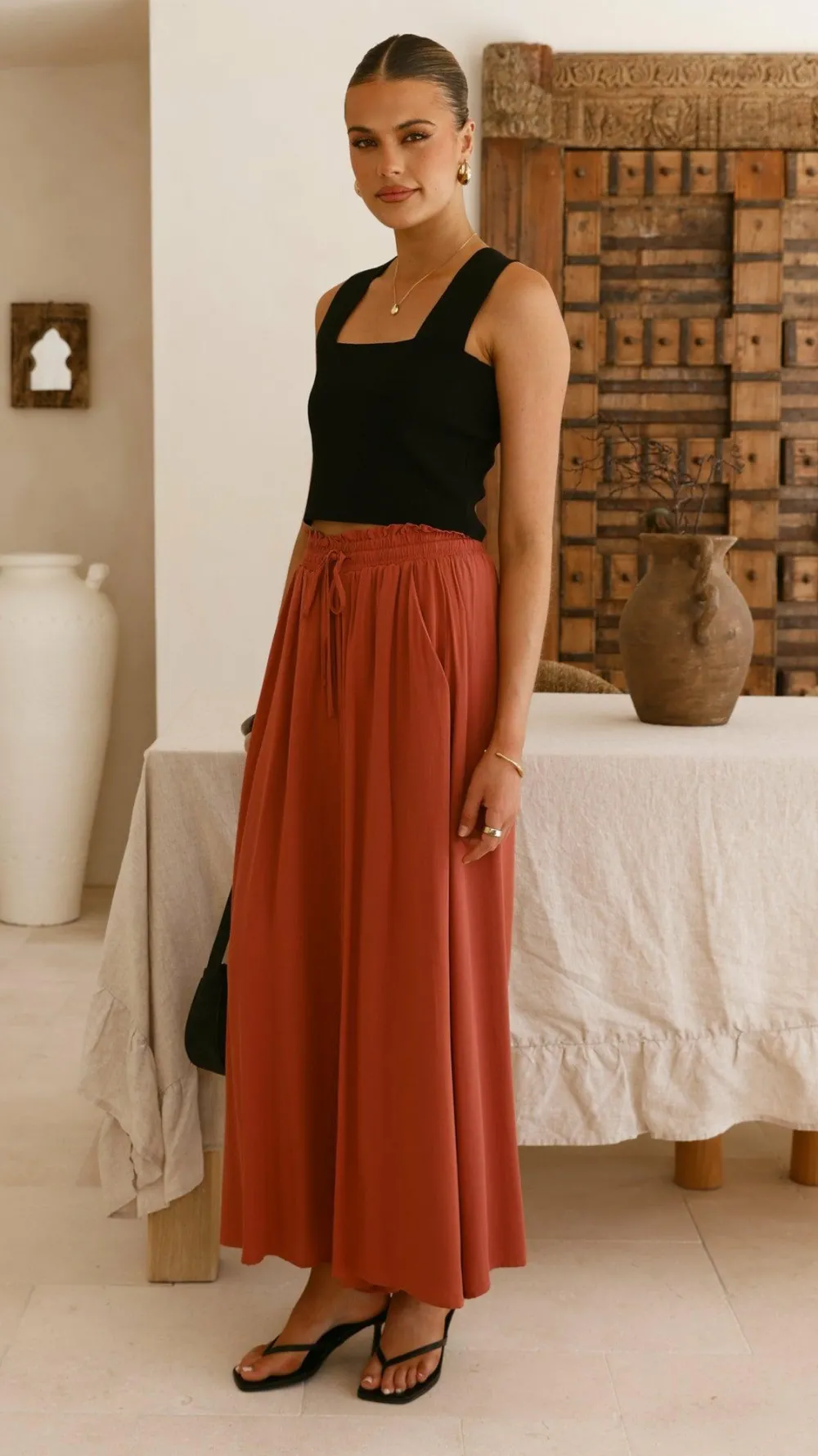 Miracle Fashion Bottoms^Aria Wide Leg Pants - Terracotta