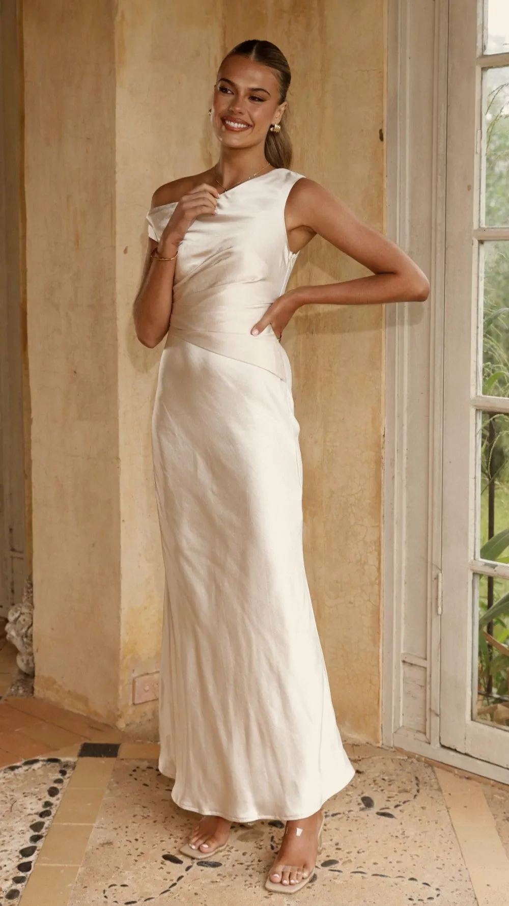 LILYWHYT Mon Cheri|Dresses^Auria Off Shoulder Maxi Dress - Champagne