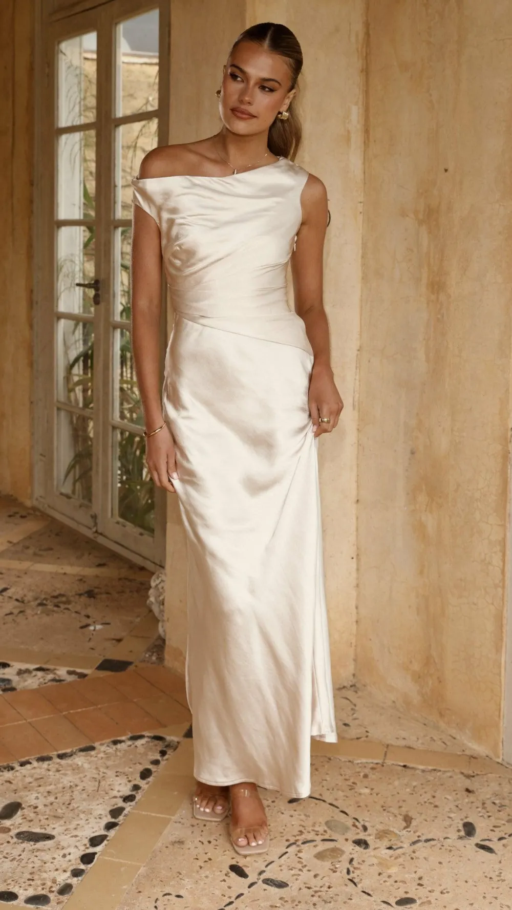 LILYWHYT Mon Cheri|Dresses^Auria Off Shoulder Maxi Dress - Champagne