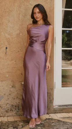 LILYWHYT Dresses|Bridesmaid^Auria Off Shoulder Maxi Dress - Plum