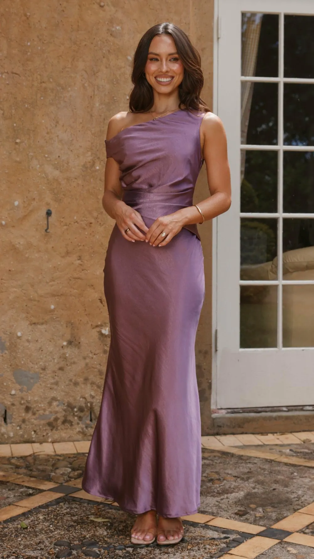 LILYWHYT Dresses|Bridesmaid^Auria Off Shoulder Maxi Dress - Plum