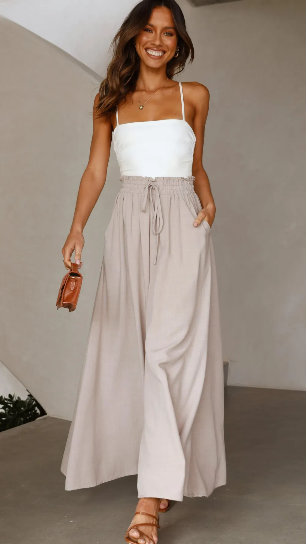 Iris Maxi Bottoms^Avery Wide Leg Pants - Beige
