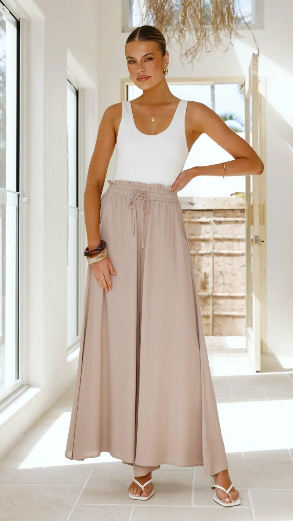 Iris Maxi Bottoms^Avery Wide Leg Pants - Beige