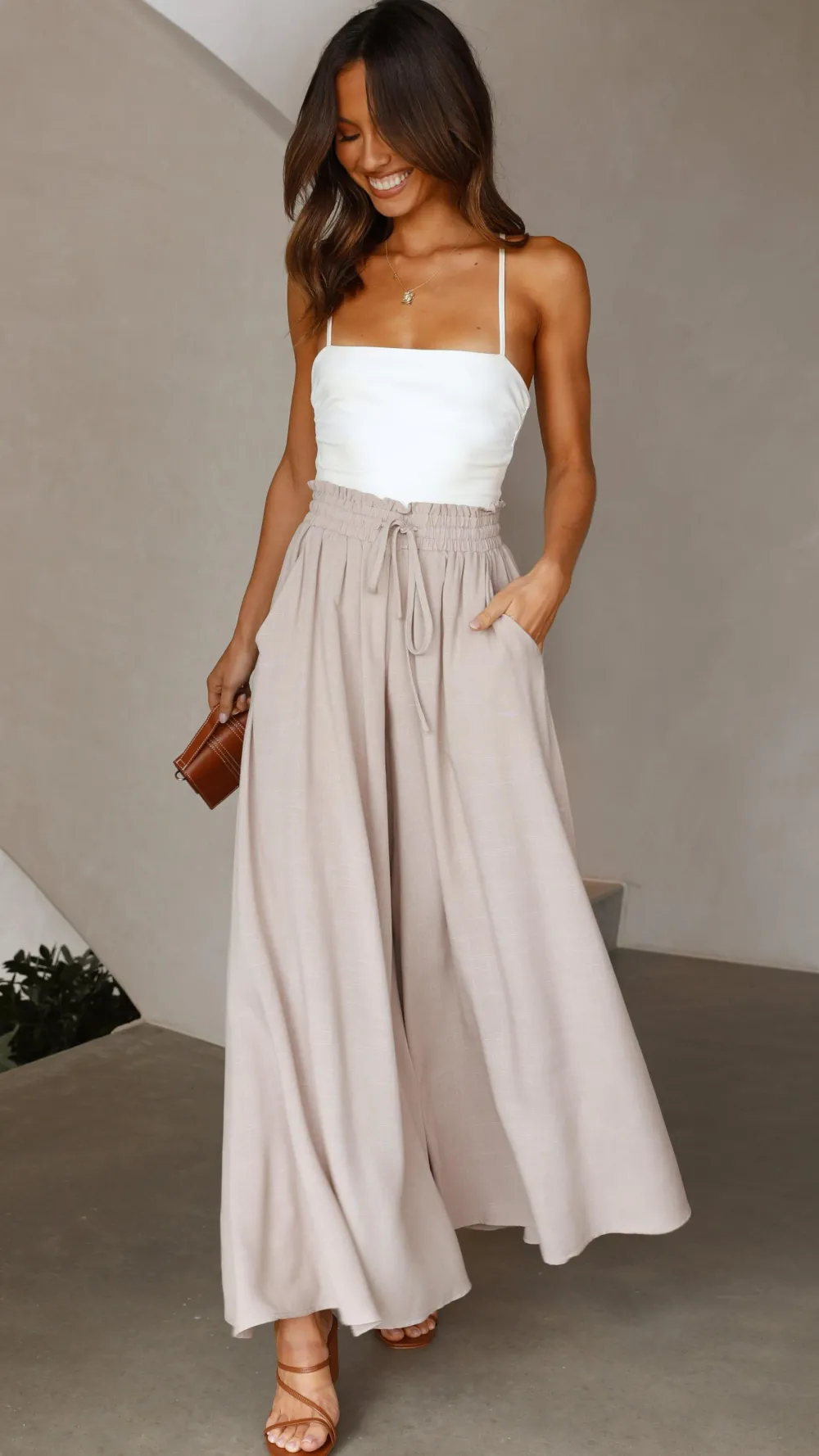 Iris Maxi Bottoms^Avery Wide Leg Pants - Beige