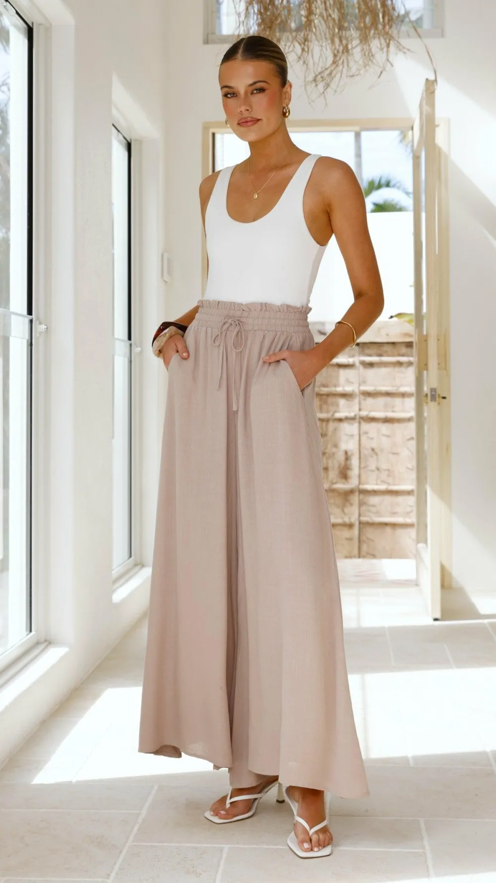 Iris Maxi Bottoms^Avery Wide Leg Pants - Beige