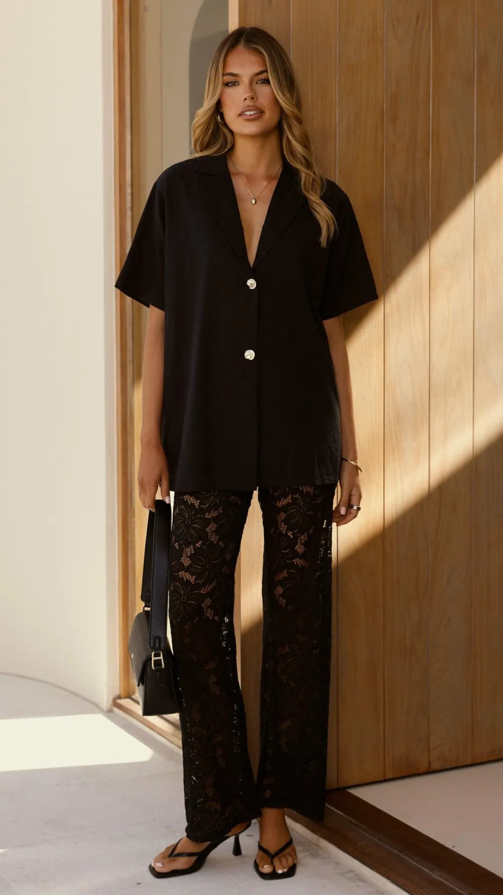 By Frankie Sets|Bottoms^Azura Shirt And Pants Set - Black