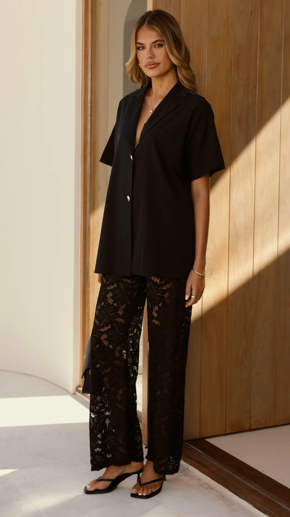 By Frankie Sets|Bottoms^Azura Shirt And Pants Set - Black