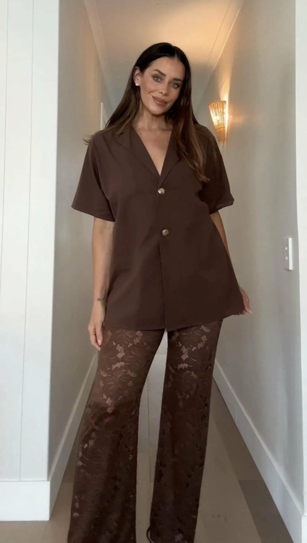 By Frankie Sets|Bottoms^Azura Shirt And Pants Set - Brown