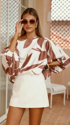 Amore Agencies Tops^Bailey Off Shoulder Top - White / Brown