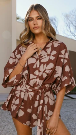 LILYWHYT Playsuits^Bailin Playsuit - Brown Daylillies