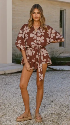 LILYWHYT Playsuits^Bailin Playsuit - Brown Daylillies