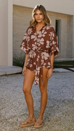LILYWHYT Playsuits^Bailin Playsuit - Brown Daylillies