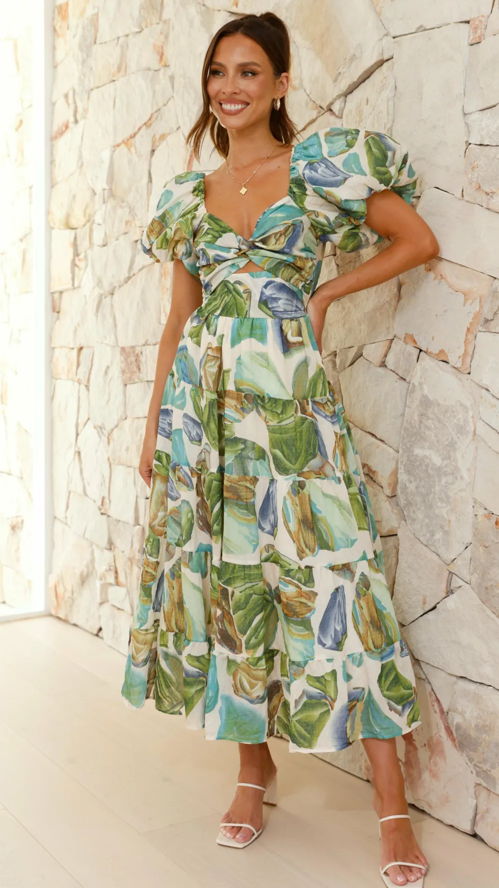 Pink Diamond Dresses|Maxi^Balthazar Maxi Dress - Green / Blue Print
