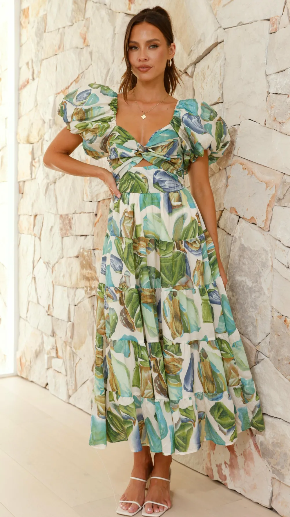 Pink Diamond Dresses|Maxi^Balthazar Maxi Dress - Green / Blue Print