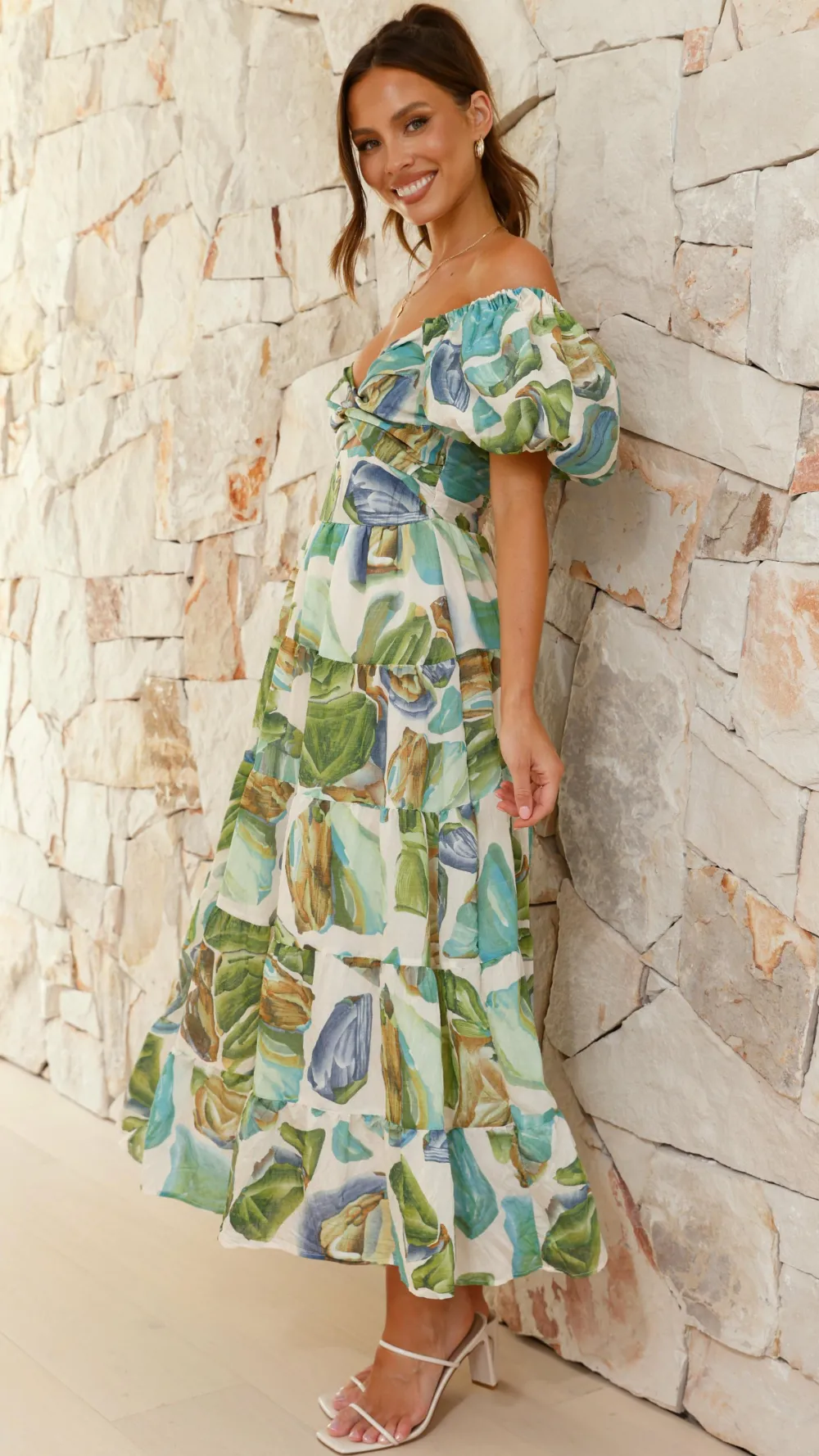Pink Diamond Dresses|Maxi^Balthazar Maxi Dress - Green / Blue Print