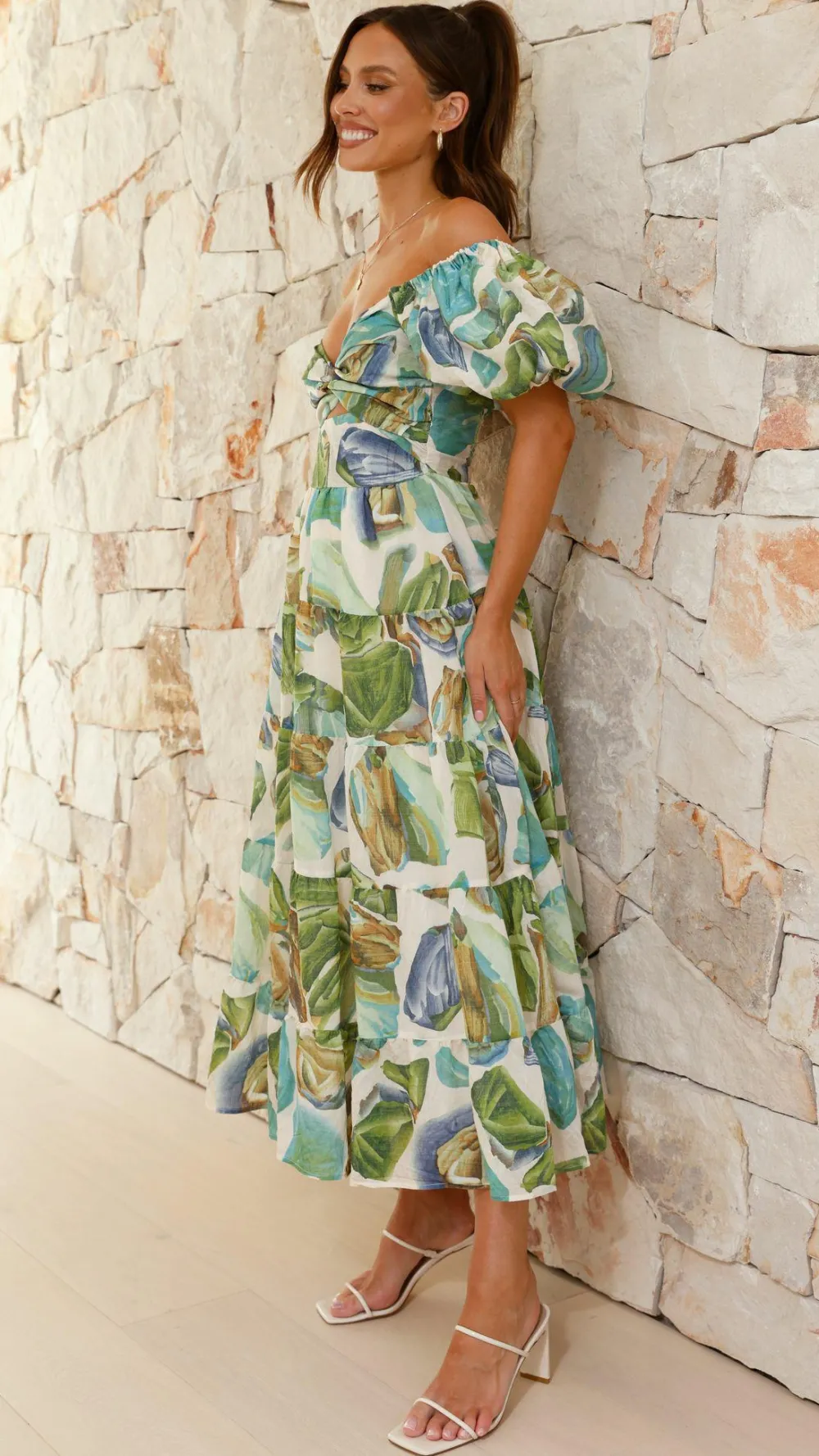 Pink Diamond Dresses|Maxi^Balthazar Maxi Dress - Green / Blue Print