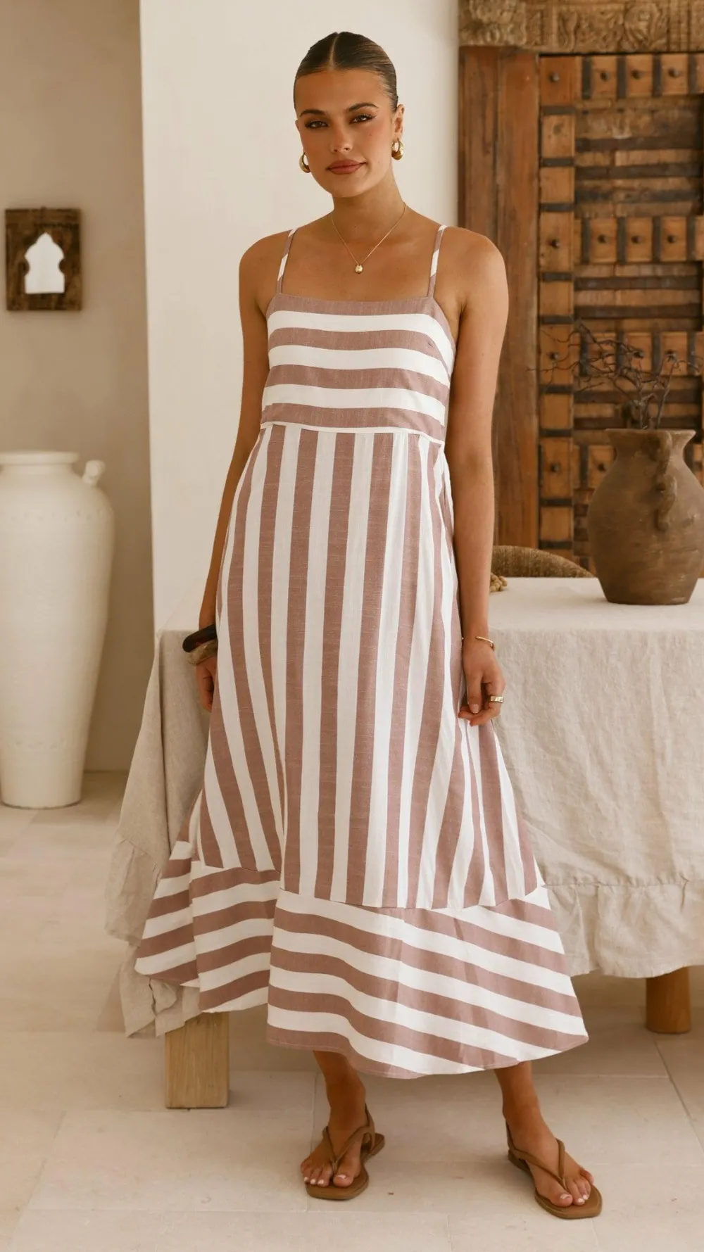 Miracle Fashion Dresses|Midi^Baylee Midi Dress - Chocolate Stripe