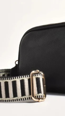 Adorne Bags^Bella Striped Webbing Camera Bag - Black