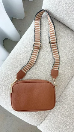 Adorne Bags|Bump Friendly^Bella Striped Webbing Camera Bag - Tan