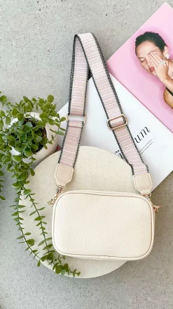 Adorne Bags^Bella Striped Webbing Camera Bag - Cream / Pink
