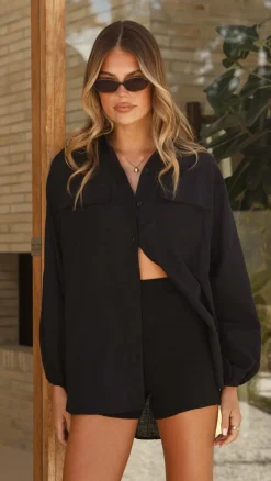 By Frankie Sets|Tops^Bianca Oversized Button Up Shirt - Black