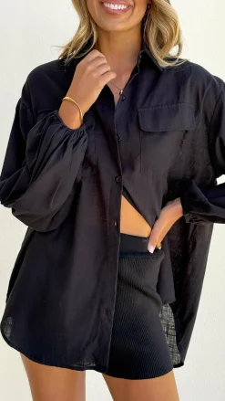 By Frankie Sets|Tops^Bianca Oversized Button Up Shirt - Black