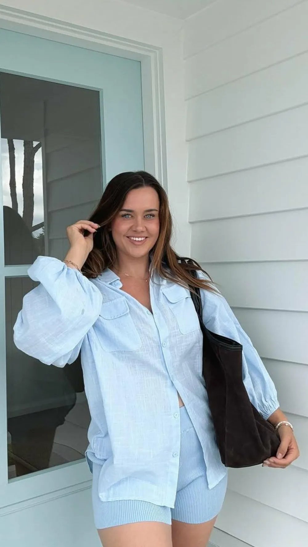 By Frankie Tops^Bianca Oversized Button Up Shirt - Blue
