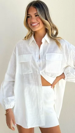 By Frankie Sets|Tops^Bianca Oversized Button Up Shirt - White