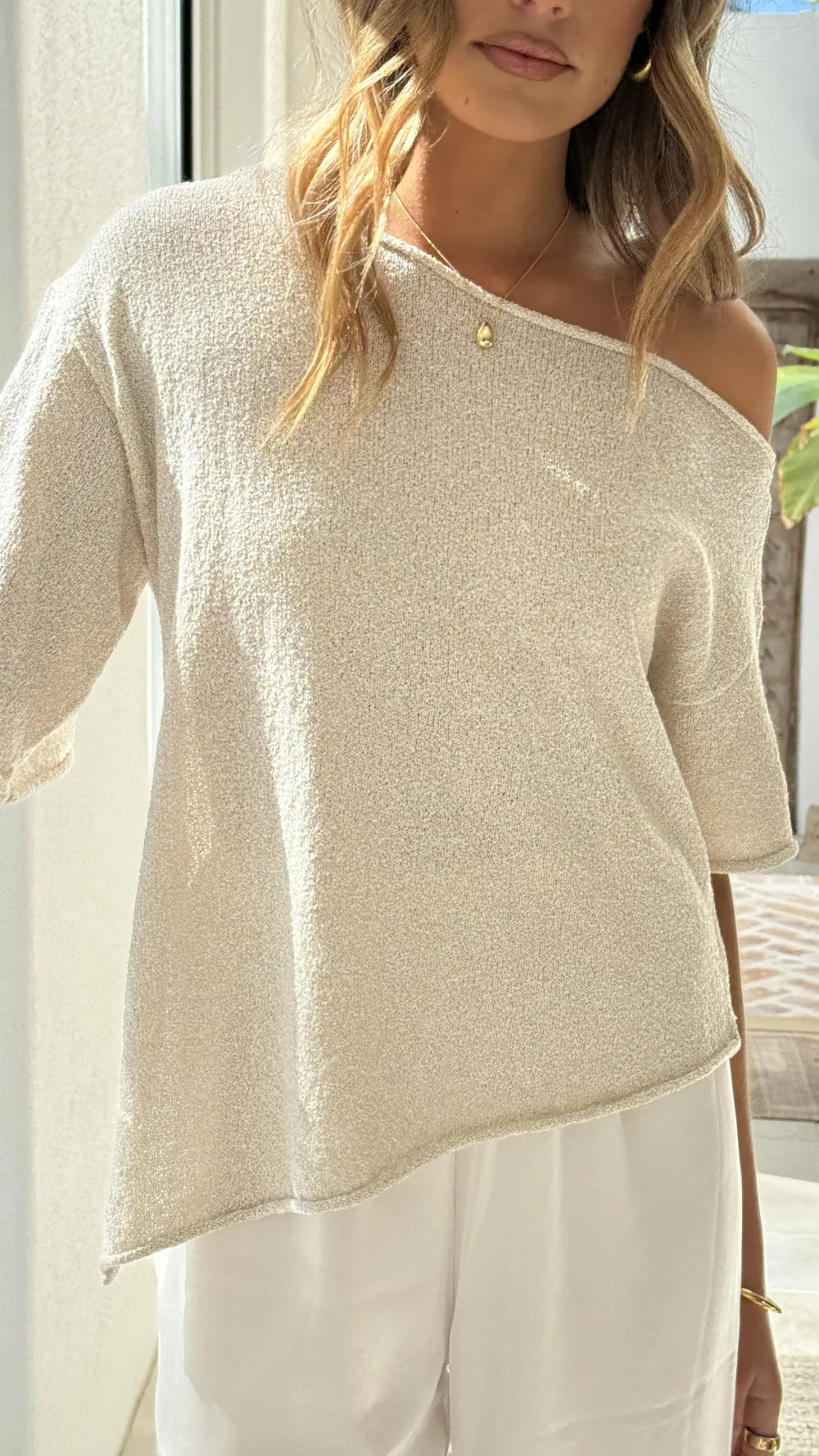 Fashion Allied Tops^Blair Off Shoulder Tee - Oatmeal