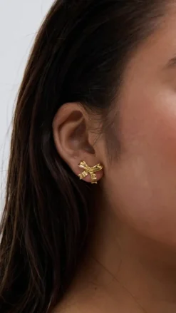 Angel Whisper Polo^Bow Stud 18K Gold Plated Earrings - Gold