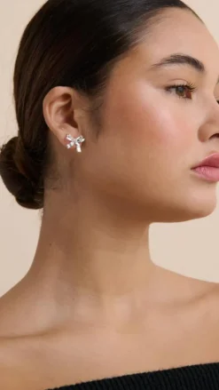 Angel Whisper Earrings|Je T'Aime^Bow Stud Sterling Silver Plated Earrings - Silver