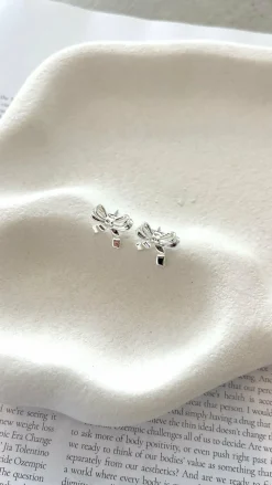 Angel Whisper Earrings|Je T'Aime^Bow Stud Sterling Silver Plated Earrings - Silver