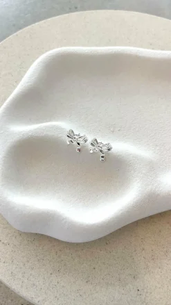Angel Whisper Earrings|Je T'Aime^Bow Stud Sterling Silver Plated Earrings - Silver