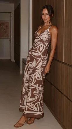 Burans Dresses|Maxi^Briana Halter Maxi Dress - Chocolate Floral