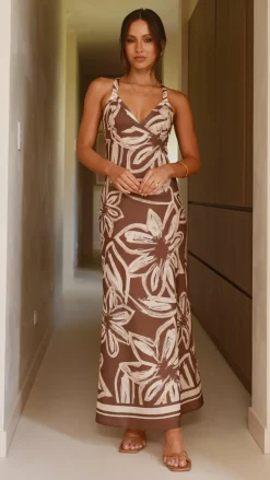 Burans Dresses|Maxi^Briana Halter Maxi Dress - Chocolate Floral
