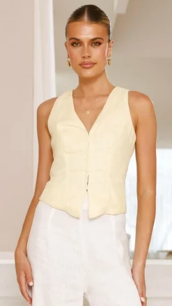 Alive Girl Tops^Brianne Linen Vest - Yellow