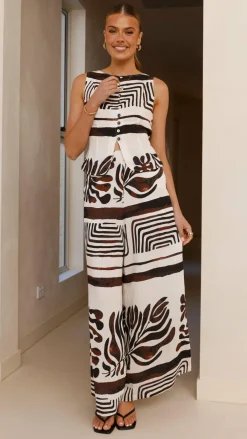 Burans Sets|Tops^Briar Button Crop Top - Chocolate Abstract