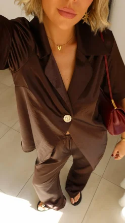 IDS Sets|Tops^Bridget Button Shirt - Chocolate