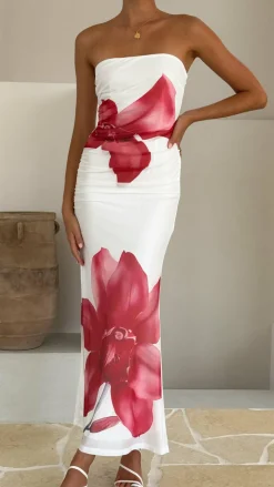 SASHA (BNE) Dresses|Maxi^Brittani Strapless Maxi Dress - White/Red