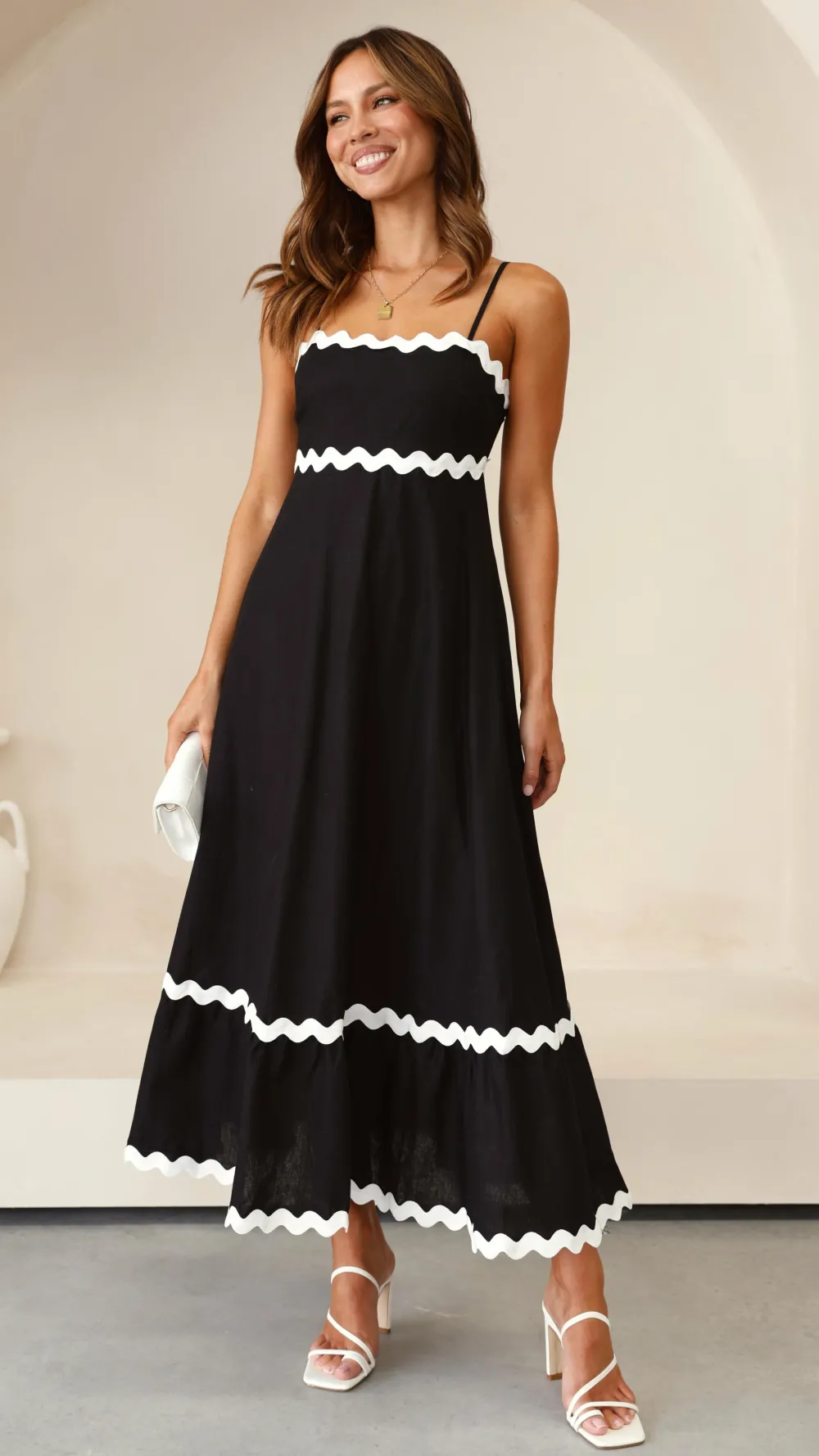 Main St Dresses|Midi^Brodey Midi Dress - Black / White