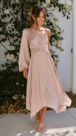 Reverse Sale Evening|Sale Dresses^Brooklyn One Shoulder Midi Dress - Champagne