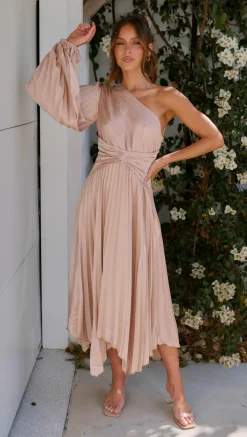 Reverse Sale Evening|Sale Dresses^Brooklyn One Shoulder Midi Dress - Champagne