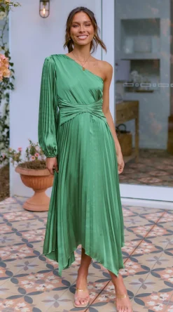 Reverse Sale Evening|Sale Dresses^Brooklyn One Shoulder Midi Dress - Green