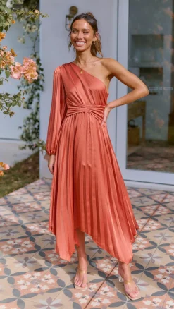 Reverse Sale Evening|Sale Dresses^Brooklyn One Shoulder Midi Dress - Copper