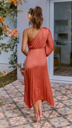 Reverse Sale Evening|Sale Dresses^Brooklyn One Shoulder Midi Dress - Copper