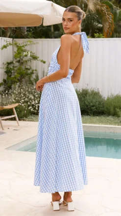 Amore Agencies Sale Dresses^Brydie Halter Maxi Dress - Gingham Light Blue