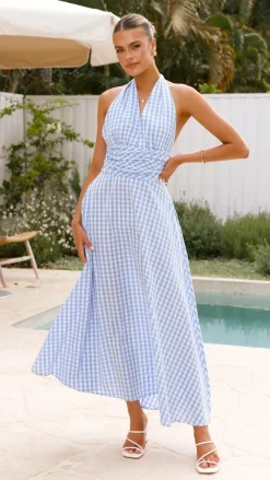 Amore Agencies Sale Dresses^Brydie Halter Maxi Dress - Gingham Light Blue