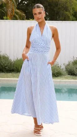 Amore Agencies Sale Dresses^Brydie Halter Maxi Dress - Gingham Light Blue