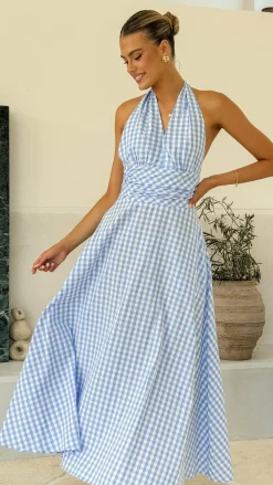 Amore Agencies Sale Dresses^Brydie Halter Maxi Dress - Gingham Light Blue